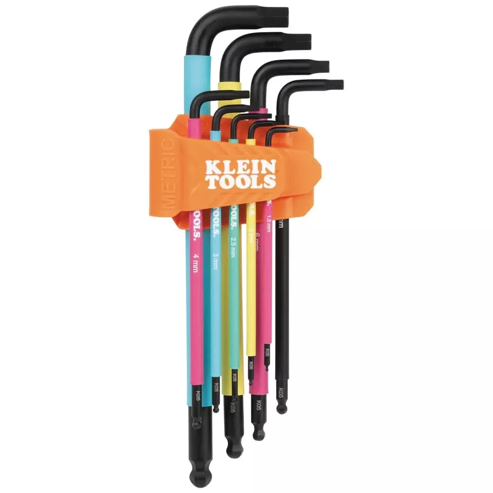 Klein Tools BLS9M 9-Piece Color Coded Extra Long L-Style Hex Key Set, Metric