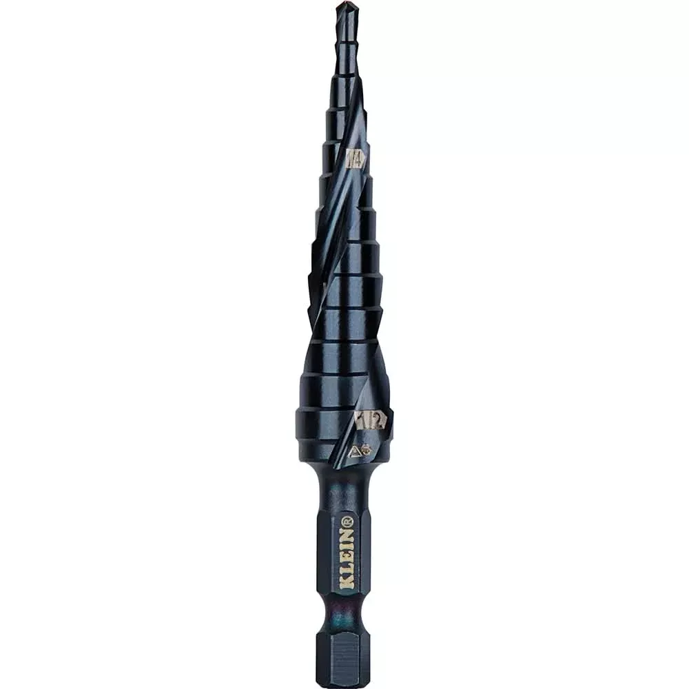 Klein Tools QRST01 Step Drill Bit, Quick Release, Double Spiral Flute, 1/8 to 1/2 in.