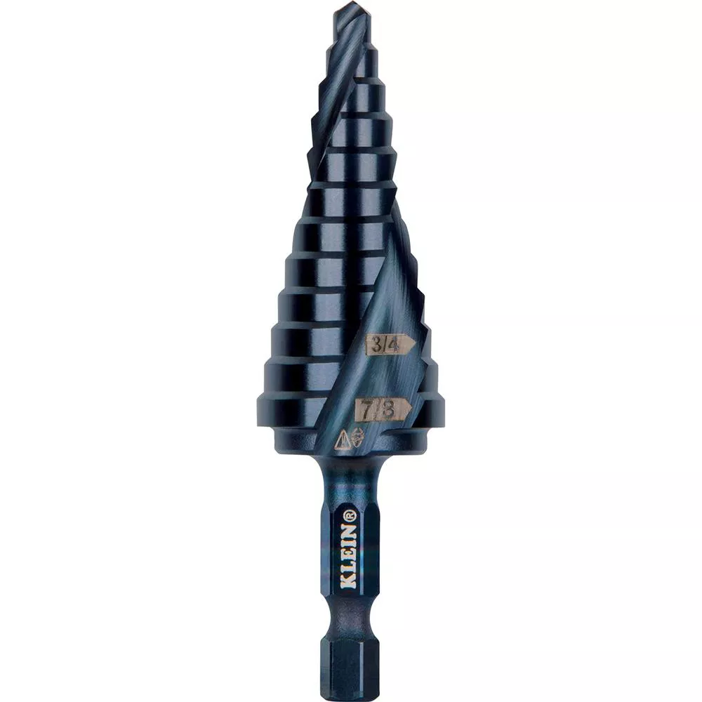 Klein Tools QRST14 Step Drill Bit, Quick Release, Double Spiral Flute, 3/16 to 7/8 in.