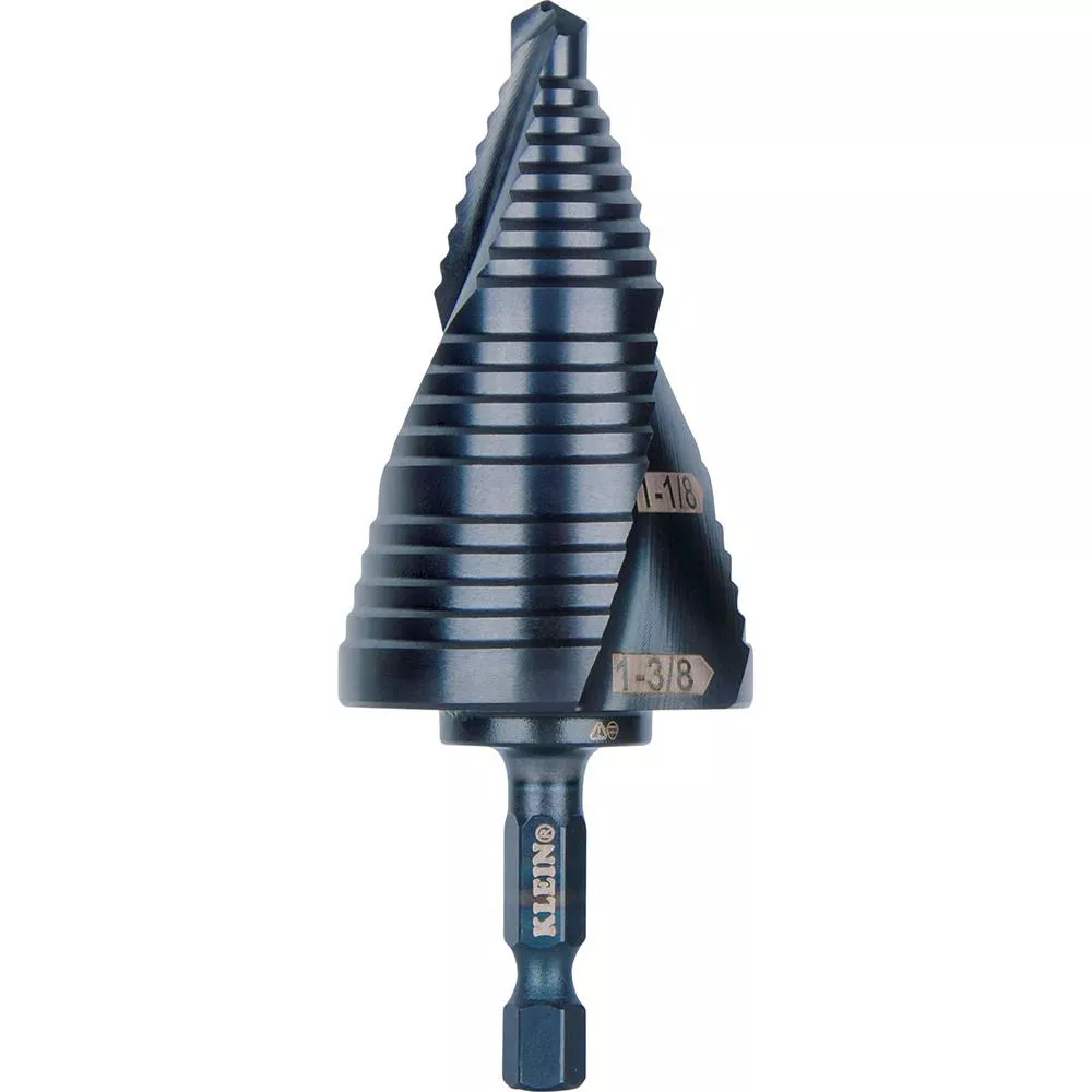 Klein Tools QRST15 Step Drill Bit, Quick Release, Double Spiral Flute, 7/8 to 1-3/8 in.