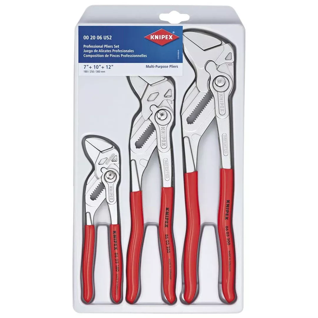 Knipex 3 PC. Professional Chrome Pliers Wrench Set (7", 10" & 12") 00 20 06 US2