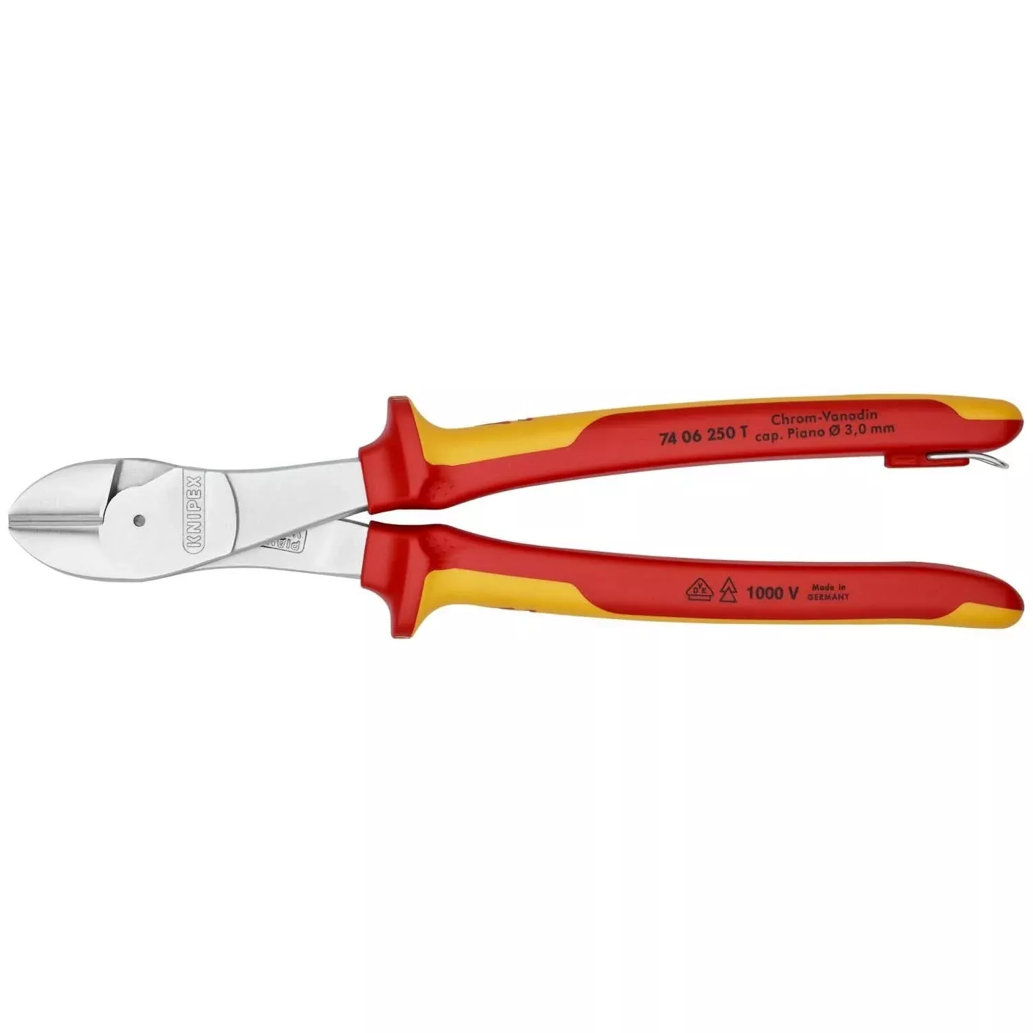 Knipex 74 06 250 T High Leverage Diagonal Cutters-1000V Insulated-Tethered Attachment