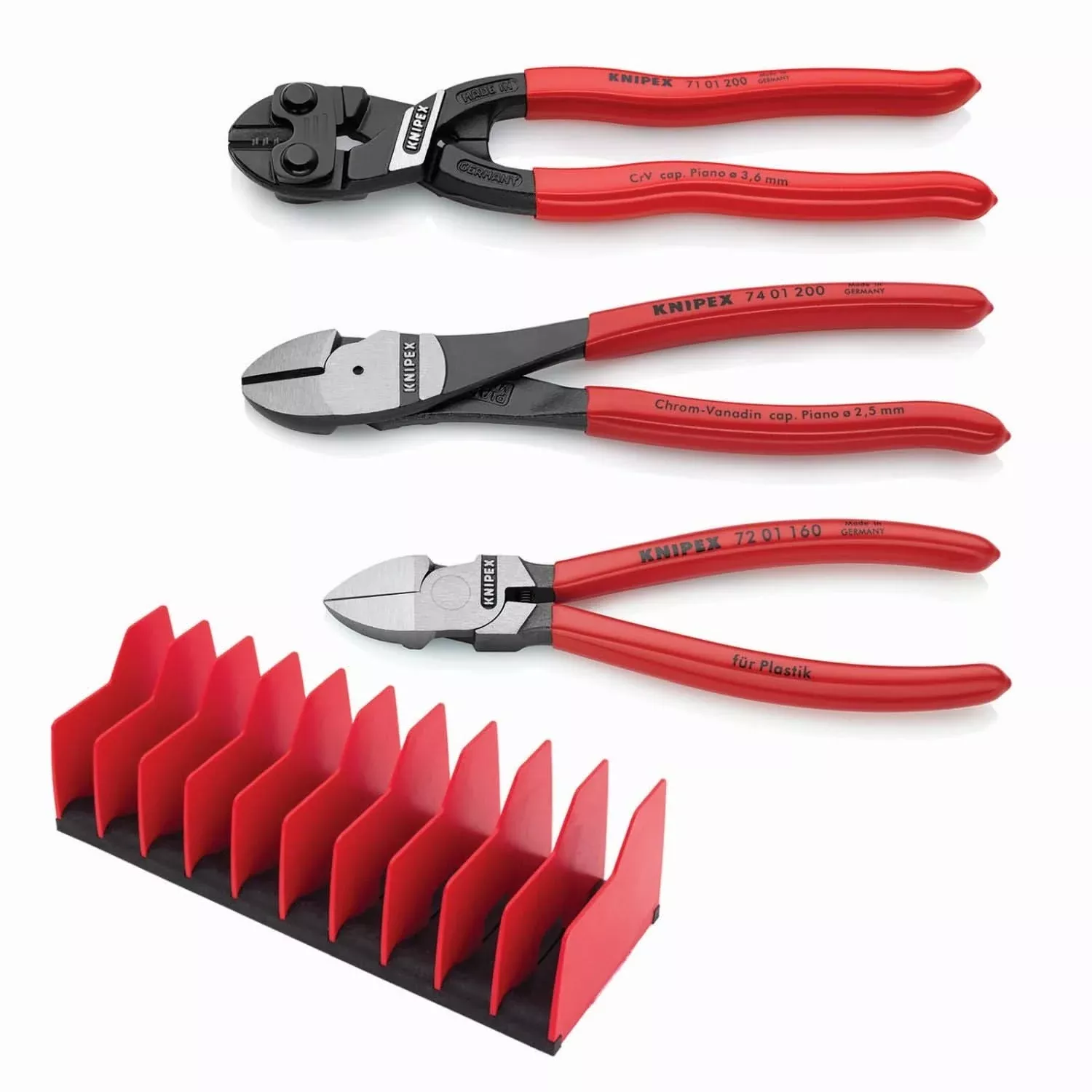 Knipex 9K 00 80 137 US 3 Pc Cutting Pliers Set with 10 Pc Tool Holder