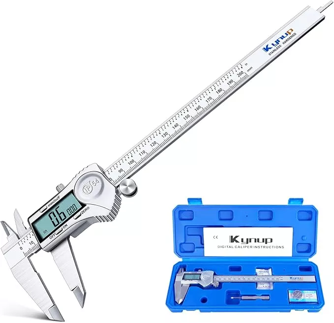 Kynup Digital Caliper, 8 Inch Caliper Measuring Tool with Stainless Steel, IP54 Splash Proof Protection Design, Easy Switch from Inch Metric Fraction, Large LCD Screen (200mm)