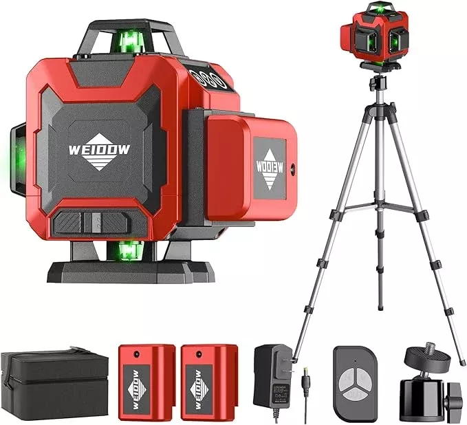Laser Level 360 Self Leveling with Tripod,WEIDDW 4D Lazer Level,4x360° Cross Line Laser for Construction Project Renovation,Floor Tile, Laser Level Lines Tool