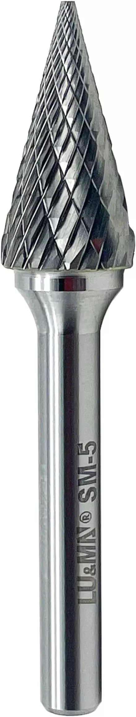 LU&MN SM-5 Tungsten Carbide Burr Rotary File 25 Degree Pointed Cone Shape Double Cut with 1/4''Shank for Die Grinder Drill Bit, 1/4'' Diameter of Shank, 1/2'' Diameter of Cutter 1'' Cutter Length