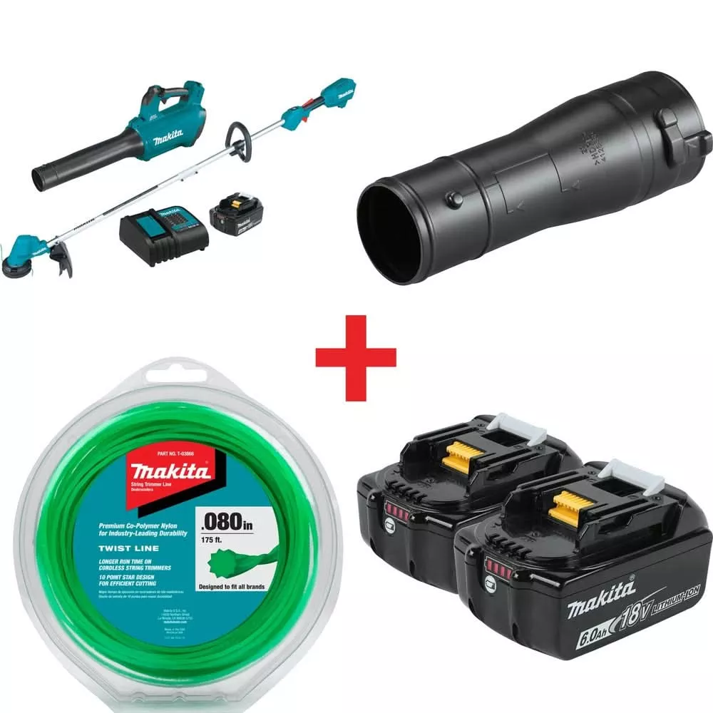 Makita 18V LXT Brushless Blower Trimmer 4.0Ah Combo Kit plus Blower Nozzle and Twisted Trimmer Line.