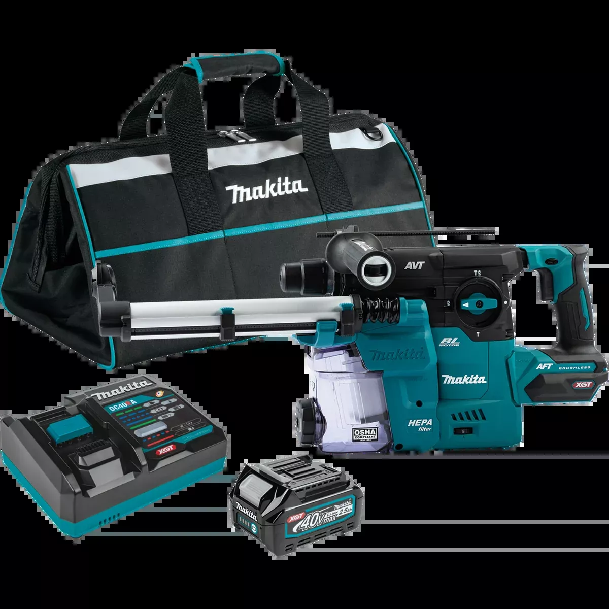 MAKITA 40V MAX XGT 1‑3/16" SDS‑PLUS AVT Rotary Hammer w/ Dust Extractor Kit