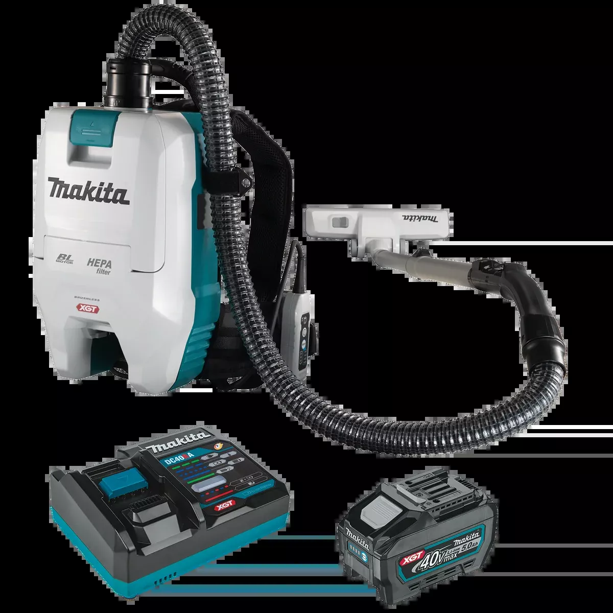 MAKITA 40V MAX XGT 2 Quart HEPA Filter Backpack Dry Vacuum Kit