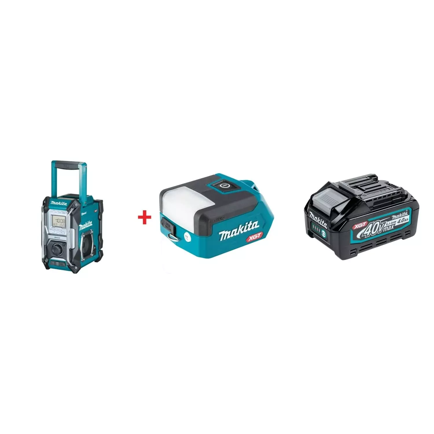 Makita 40V max XGT Cordless Bluetooth Job Site Radio, Compact L.E.D. Flashlight, and 4.0Ah Battery