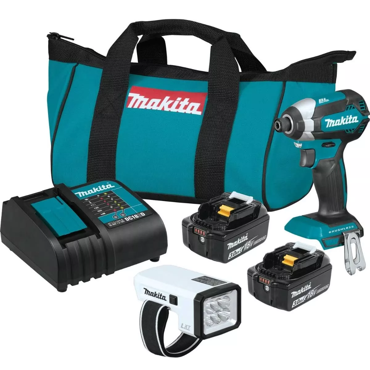 Makita XDT131X2 18V LXT LithiumIon Brushless Cordless Impact Driver Kit with L.E.D Flashlight and 2 Batteries (3.0Ah)