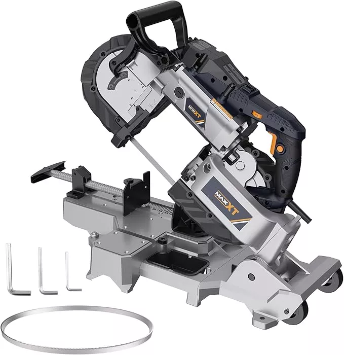 MAXXT Band Saw with Lightweight Aluminum Base, 10 Amp 5 Inch Deep Cut Bandsaw, Variable Speed Handheld Automatic Multipurpose Cut with Carrying Wheels Portable Metal Saw, Band Saws for Metal Wood