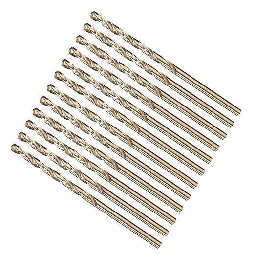 METALLIXITY Drill Bit (#40) 12Pcs, M2 High-Speed Steel Micro Number Bits Spiral Flute 135°Point Tip Gold Finish for Stainless Steel Iron Copper Aluminum Hard Metal