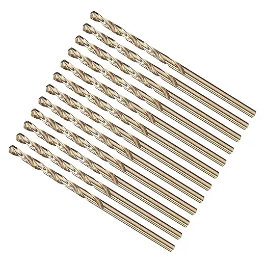 METALLIXITY Drill Bit (#52) 12Pcs, M2 High-Speed Steel Micro Number Bits Spiral Flute 135°Point Tip Gold Finish for Stainless Steel Iron Copper Aluminum Hard Metal