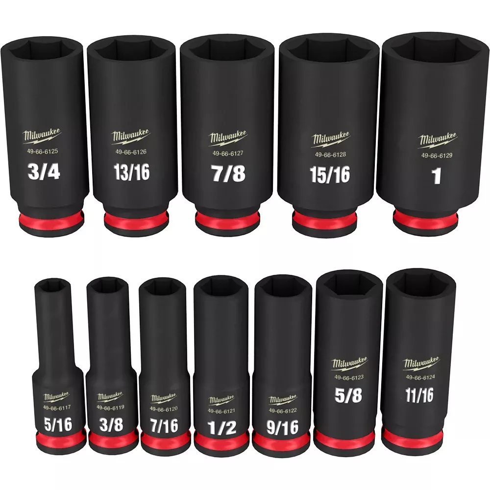 Milwaukee 12PC SHOCKWAVE™ Impact Duty 3/8" Drive SAE Deep 6 Point Socket Set