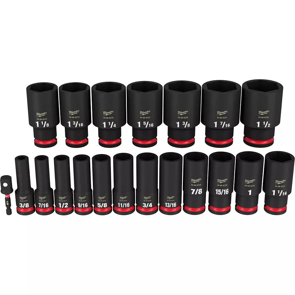 Milwaukee 19 Piece SHOCKWAVE Impact Duty 1/2" Drive SAE Deep 6 Point Socket Set 49-66-7012