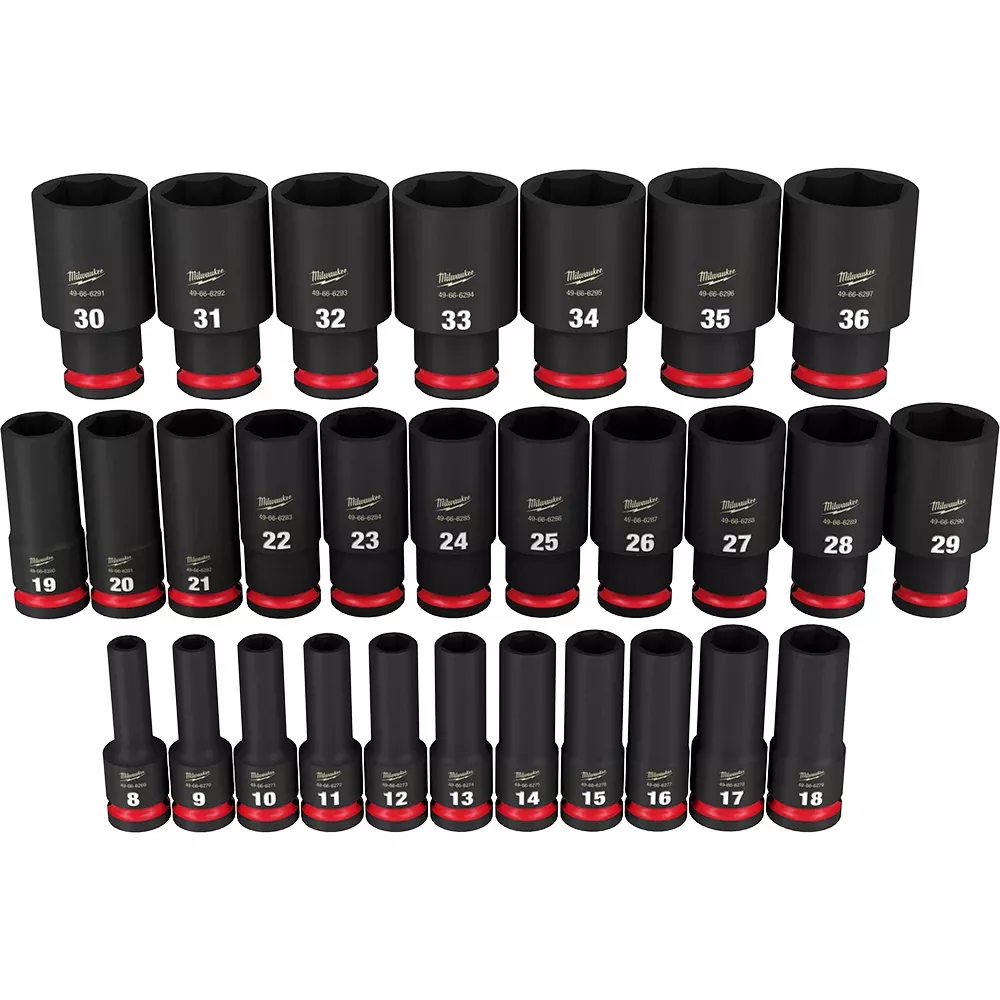 Milwaukee 29PC SHOCKWAVE™ Impact Duty 1/2" Drive Metric Deep 6 Point Socket Set