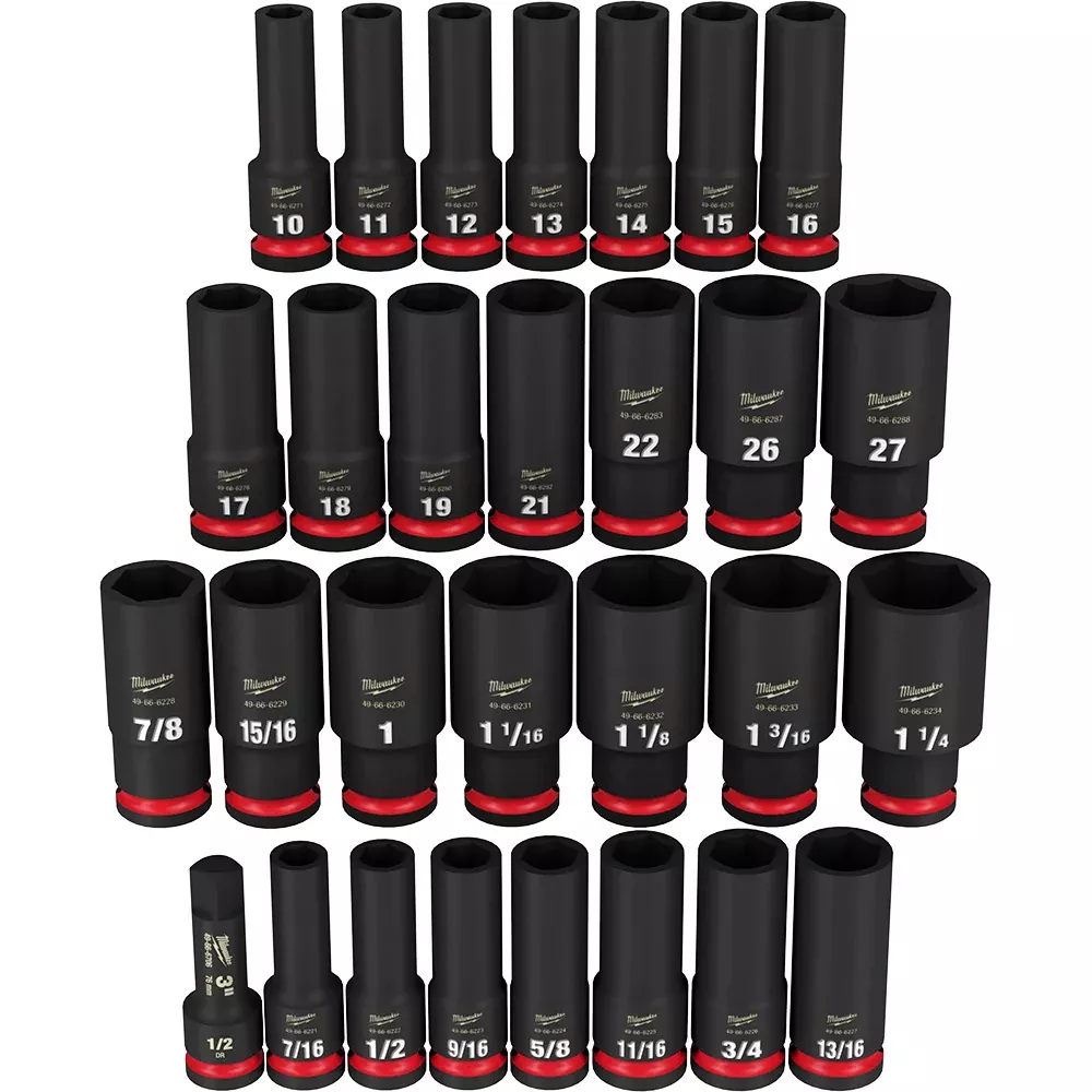 Milwaukee 29PC SHOCKWAVE™ Impact Duty 1/2" Drive SAE & Metric Deep 6 Point Socket Set