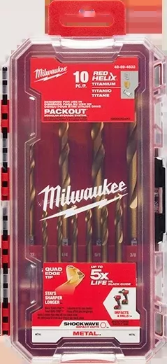 Milwaukee 48-89-4633 SHOCKWAVE RED HELIX Titanium Drill Bit Set -10 PC