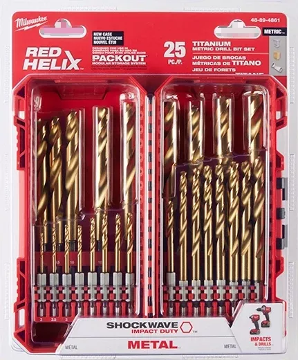 Milwaukee 48-89-4861 SHOCKWAVE Impact Duty RED HELIX Titanium Metric Drill BitSet - 25PC