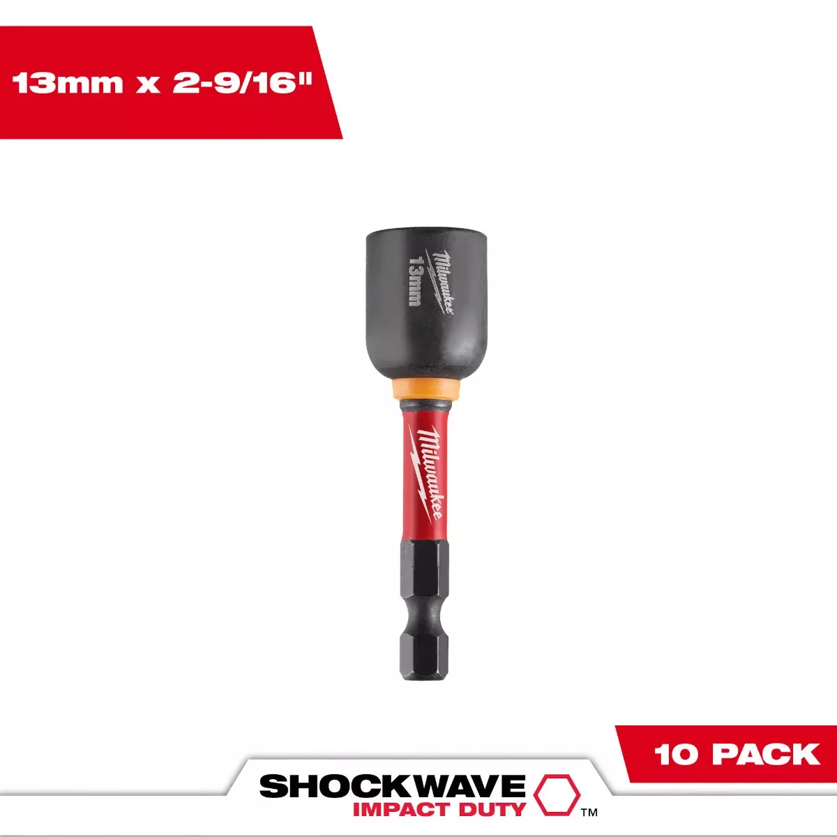 Milwaukee 49-66-0713 SHOCKWAVE Impact Duty 13MM x 2-9/16" Magnetic Nut Driver 10PK