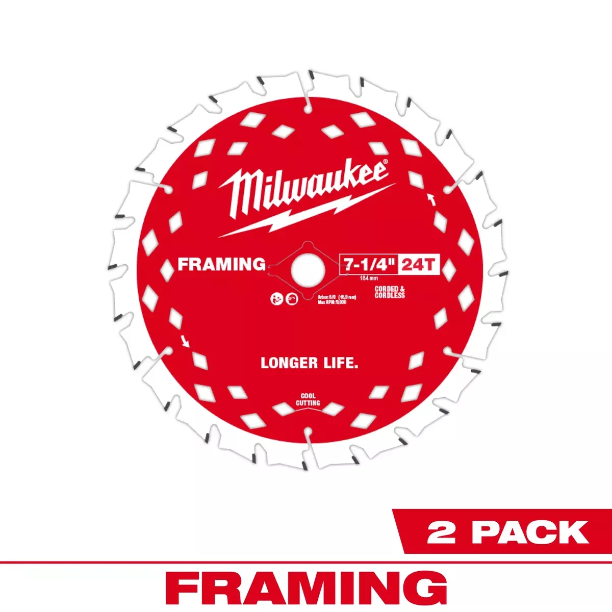 Milwaukee 7-1/4" 24T Framing Circular Saw Blade(2 PK)