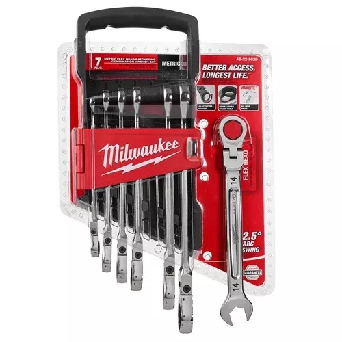 Milwaukee 7 Piece Metric Flex Head Ratcheting Combination Wrench Set 48-22-9529