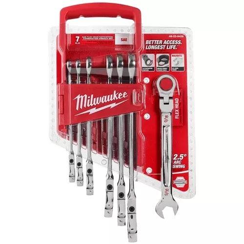Milwaukee 7 Piece SAE Flex Head Ratcheting Combination Wrench Set 48-22-9429