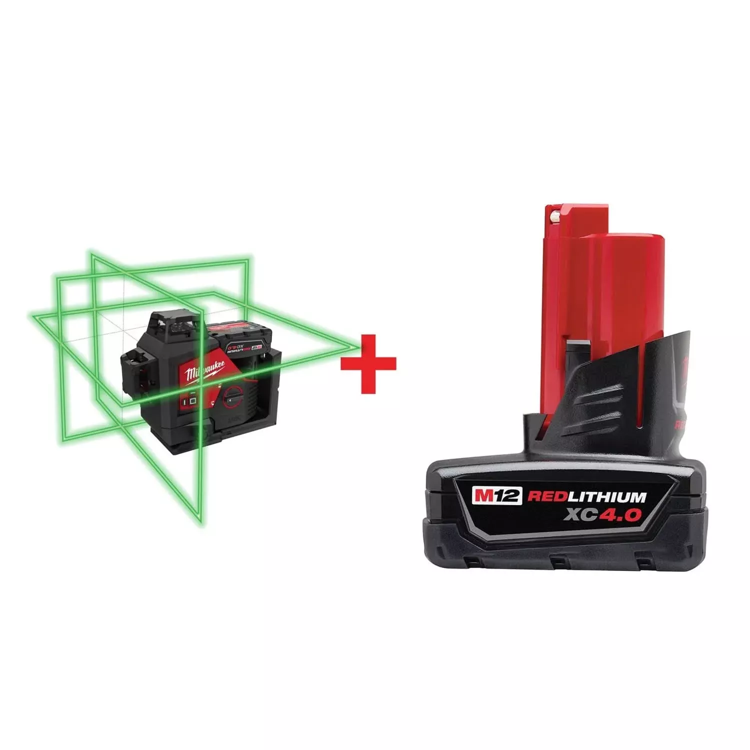 Milwaukee M12 Green 360 3-Plane Laser 4.0Ah Kit with M12 Battery Pack