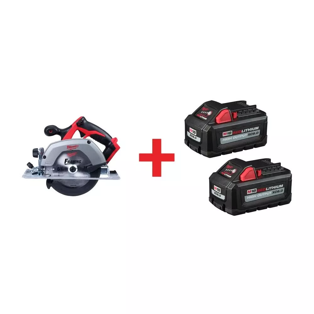 Milwaukee M18 6-1/2" Circular Saw with M18 REDLITHIUM HIGH OUTPUT XC 6.0Ah Battery 2-Pack