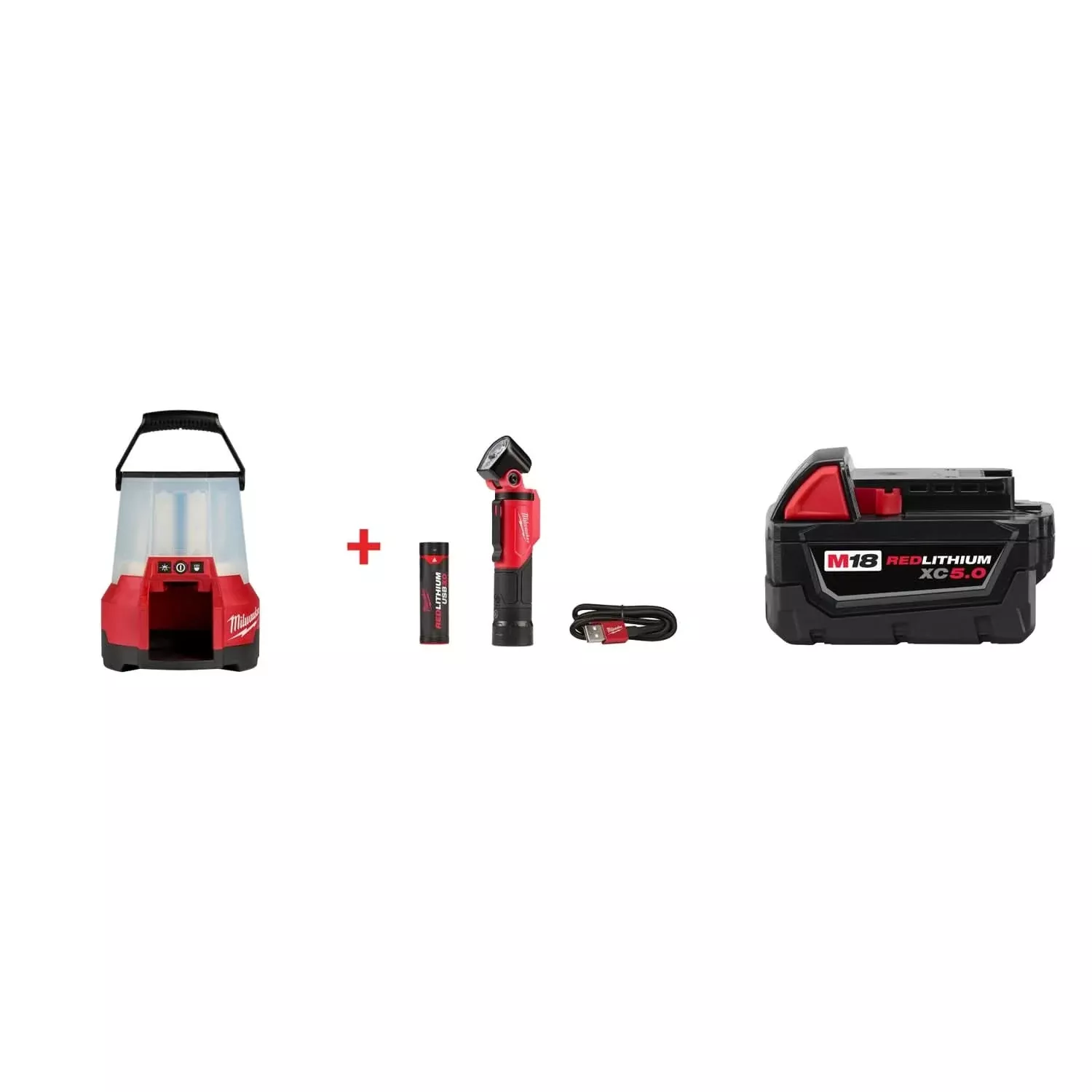 Milwaukee M18 RADIUS LED Site Light & Pivoting USB Flashlight Set with M18 REDLITHIUM XC 5.0Ah Battery