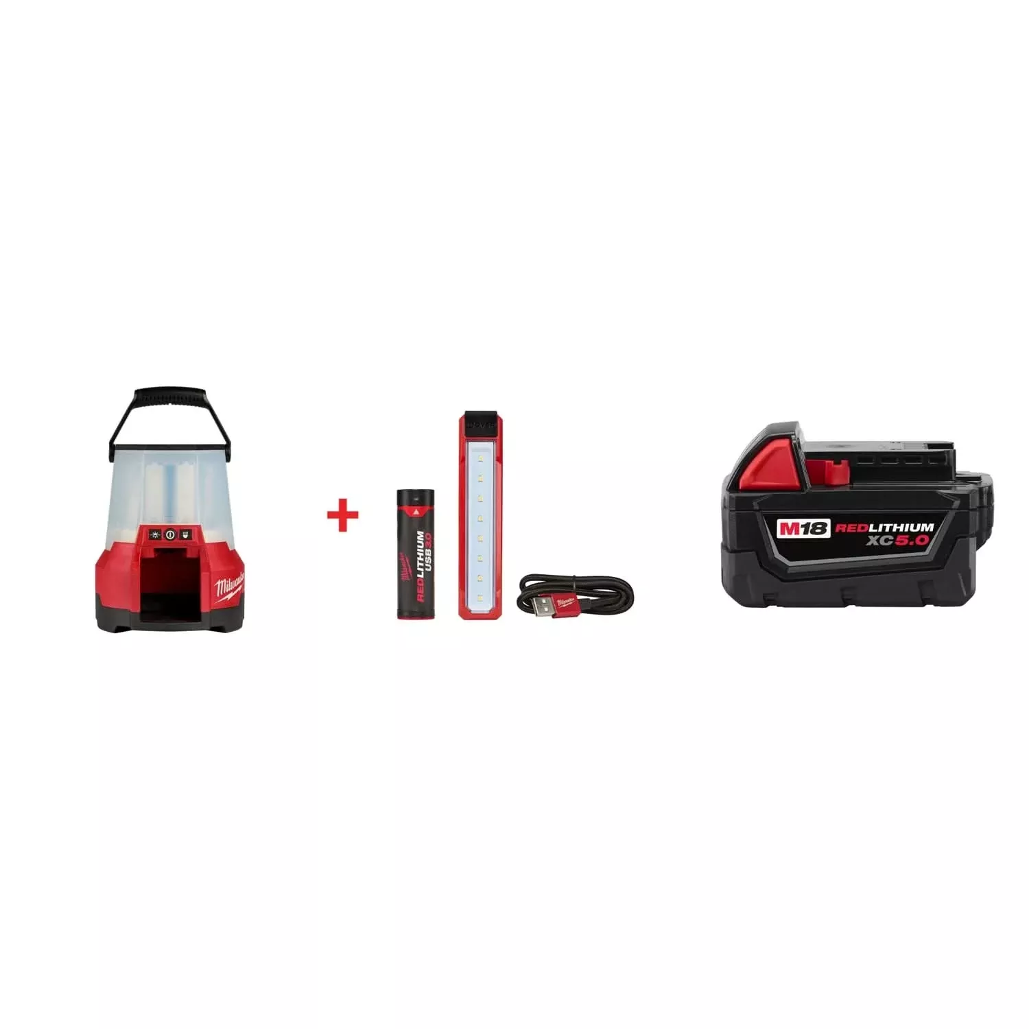 Milwaukee M18 RADIUS LED Site Light & ROVER USB Pocket Flood Light Set with M18 REDLITHIUM XC 5.0Ah Battery