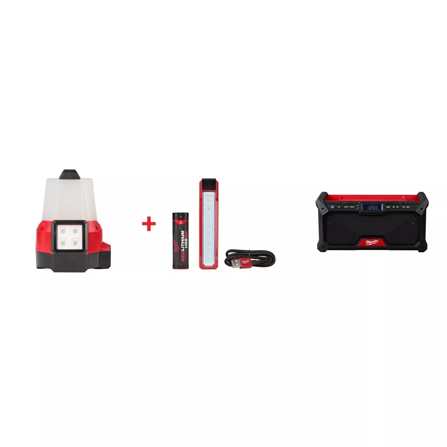 Milwaukee M18 RADIUS Site Light (FM) & ROVER USB Pocket Flood Light Set with M18 Bluetooth Radio