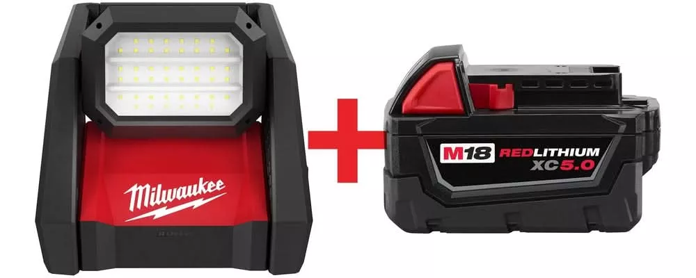 Milwaukee M18 ROVER Dual Power Flood Light with M18 XC 5.0Ah Battery Pack