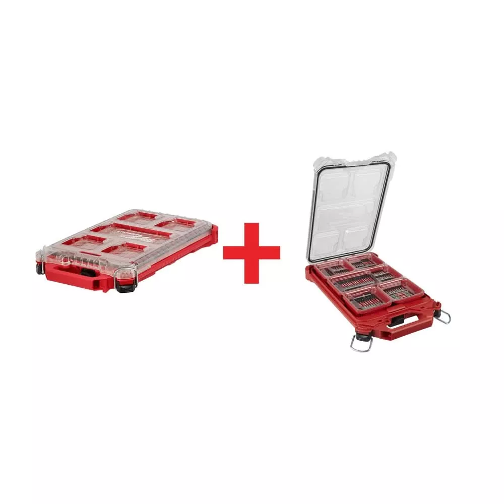 Milwaukee PACKOUT Compact Low-Profile Organizer with 100-Piece SHOCKWAVE Impact Bit PACKOUT Organizer Set
