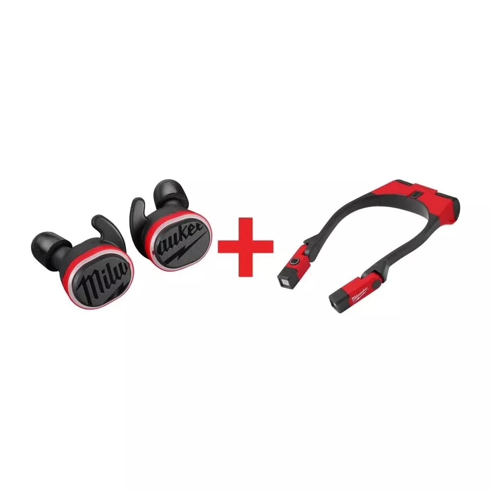 Milwaukee REDLITHIUM USB Bluetooth Jobsite Ear Buds with REDLITHIUM USB 400-Lumen Neck Light