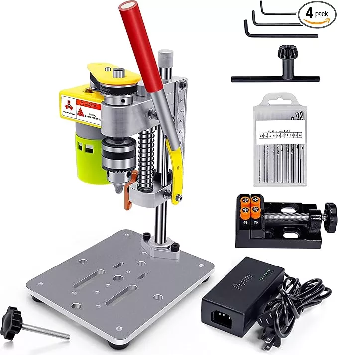 Mini Drill Press, Benchtop Drill Press, Portable Electric Drilling Machine, CNC 795 Motor, B10 Chuck, Drill Bit and Clamp for Metal Wooden Jewelry DIY and Crafts Projects