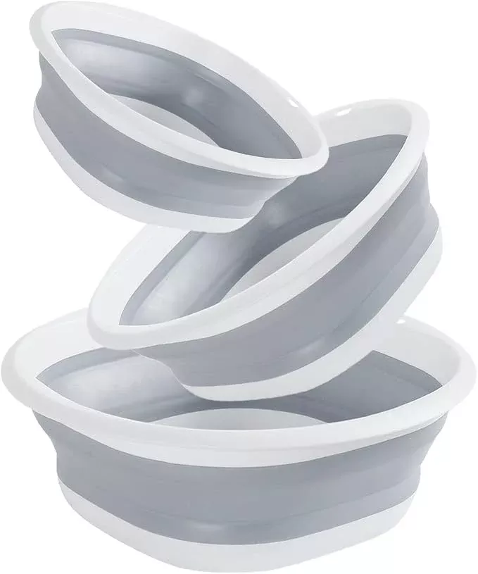 Multipurpose Foldable Collapsible Washbasin Lightweight Portable Basin, Collapsible Basin for Camping Sink and RV Sinks (Set of 3, S,M,L)