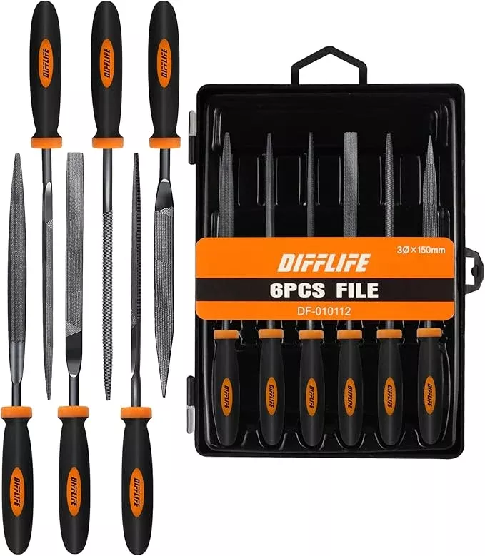 Needle File Set - Carbon Steel 6-Piece Set Includes Flat, Flat Warding, Square, Triangular, Round, Half-Round Files