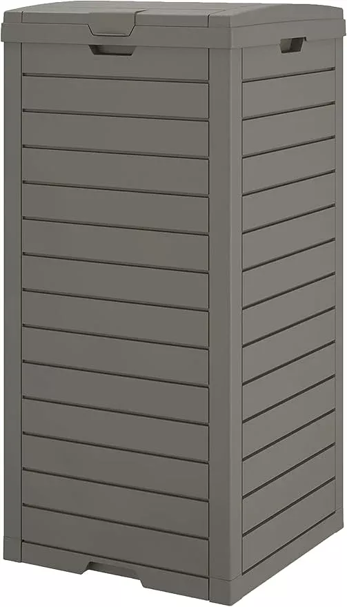 Outdoor Trash Can, 31 Gallon Garbage Can with Tiered Lid and Drip Tray, Waterproof Resin Patio Waste Bin for Garden, Backyard, Deck