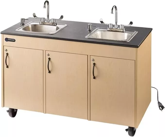 Ozark River Portable Sinks Lil Delux, Child Height Double Basin Portable Hand Washing Station for Daycares & Classrooms, Self-Contained Portable Sink with Hot Water for Kids