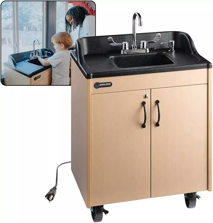 Ozark River Portable Sinks Lil Premier, Child Height Self Contained Portable Sink with Hot Water for Kids, Hot Water Handwashing Station for Daycares & Classrooms, Child Size Portable Sink