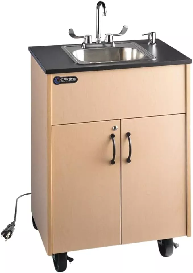 Ozark River Portable Sinks Premier 1, Maple Laminate-Laminate Countertop-Stainless Basin, Self Contained Sink, Hand Washing Station, Portable Sink with Hot Water, Portable Sink Hand Wash Station