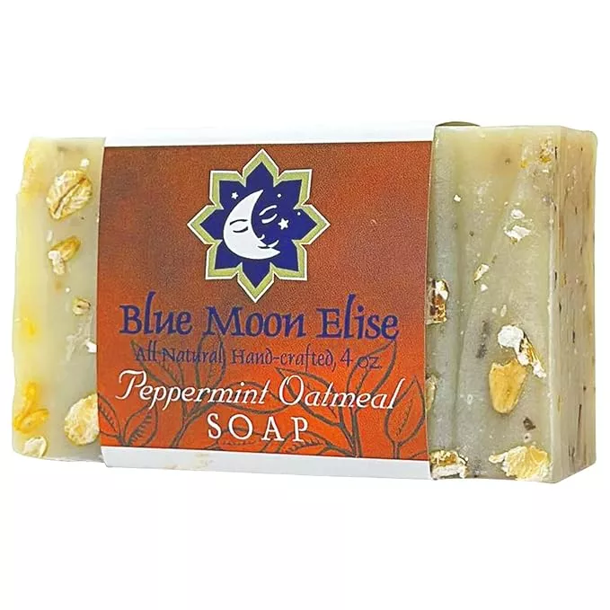 Peppermint Oatmeal Bar Soap, Scented with Premium Peppermint Essential Oils, Handmade in the USA, Moisturizing and Therapeutic for Face/Body, For Sensitive Skin