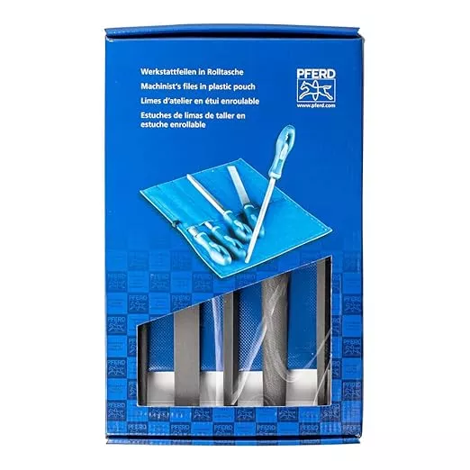 Pferd 10" Machinist File Set, 5-Piece – American Pattern, WRU 541 Type – Second Cut for Efficient Stock Removal – with Ergonomic Handles & Plastic Pouch – Part #16080