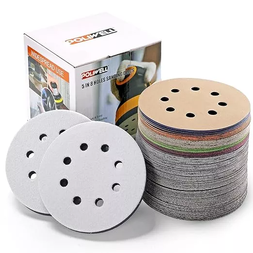 POLIWELL 5 Inch Sanding Discs Hook and Loop 8 Hole Heavy Duty Silicon Carbide Sandpaper 2000 3000 4000 5000 7000 10000 Grit with Interface Pad for Wet/Dry Sanding Grinder Polishing,30 Pack
