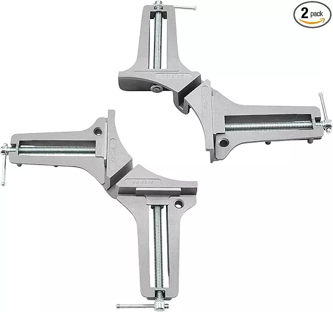 PONY 2-Piece 90 Degree Corner Clamp Set, Featured with 3’’ Maximum Opening, 200 lbs Clamping Force & 1/2’’ Clamping Height, Aluminum Alloy Body, Adjustable Right Angle Clamps for Multiple Projects