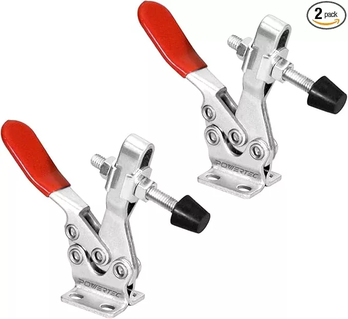 POWERTEC 2PK Toggle Clamp, 500 lbs Holding Capacity, 225D Quick Release Horizontal Clamps w/Antislip Rubber Pressure Tip for Woodworking Jigs and Fixtures, Welding, Drill Press, Crosscut Sled (20325)