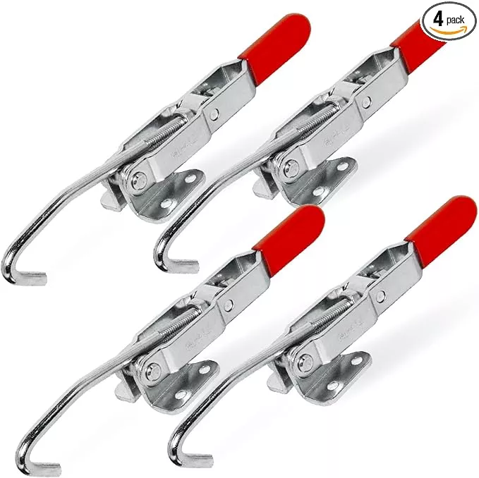 POWERTEC 4PK Toggle Clamp, 375 lbs Holding Capacity, 451 Adjustable Pull Action Latch for Smoker, Tool Box, Woodworking Jigs and Fixtures, Cabinet, Lids, Door, Truck (20308-P4V)