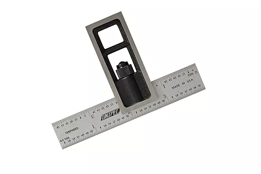 Precision Double Square for Metal Working and Fabrication, Carpentry, Woodworking and Machine Setup,4R Blade (8ths, 16ths, 32nds, 64ths), Hardened, Chrome Stainless Steel Blade, Made in US